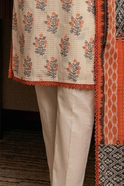 Beige Floral Lawn 3 Piece dress – Elegant Summer Wear
