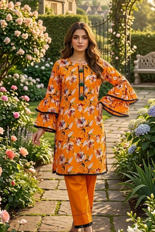 Orange Floral Girls Dress – Breathable Summer Outfit