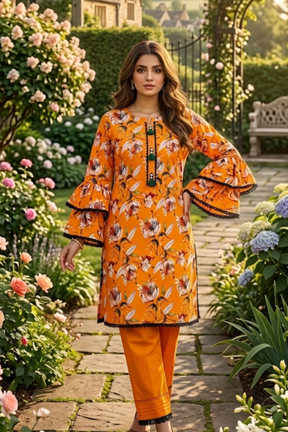 Orange Floral Girls Dress – Breathable Summer Outfit