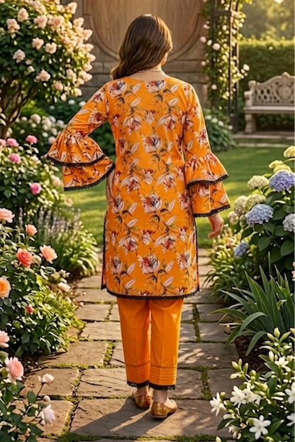 Orange Floral Girls Dress – Breathable Summer Outfit