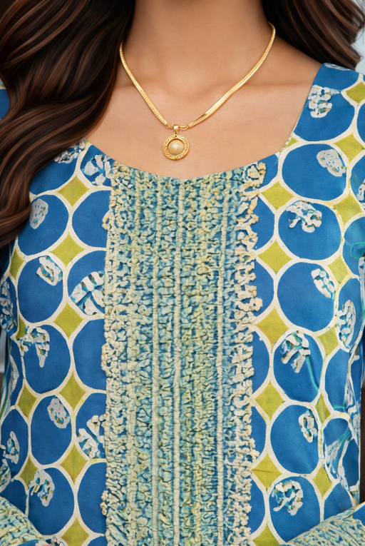 Lime Blue Printed Girls Dress-Lightweight Summer Outfit