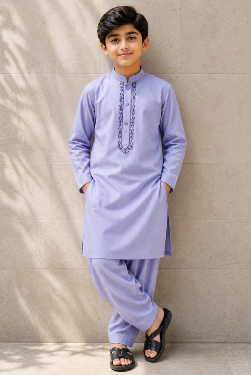 Boys Lavender Kurta Pajama Set – Embroidered Festive Wear