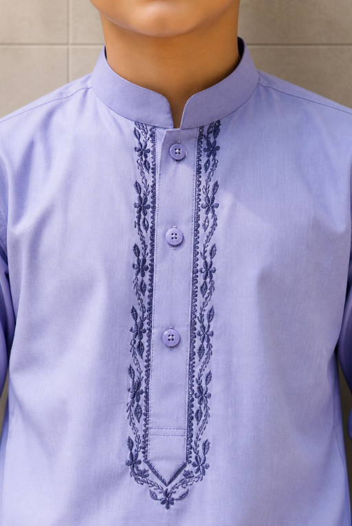 Boys Lavender Kurta Pajama Set – Embroidered Festive Wear