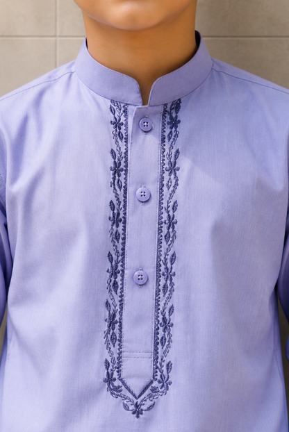 Boys Lavender Kurta Pajama Set – Embroidered Festive Wear