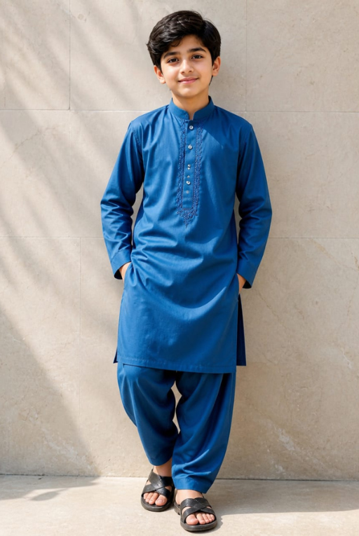 Boys Blue Kurta Pajama Set – Embroidered Festive Wear