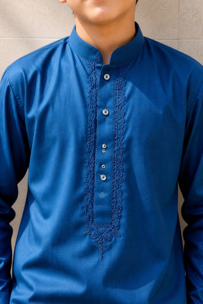 Boys Blue Kurta Pajama Set – Embroidered Festive Wear