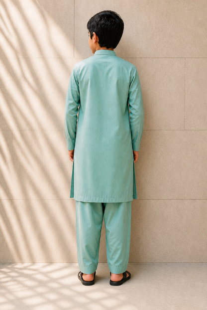 Mint Green Kids Kurta Pajama Set – Embroidered Festive Wear