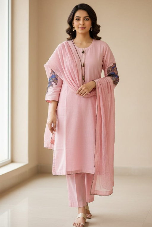 Blush Pink embroided Women- 3 piece dress