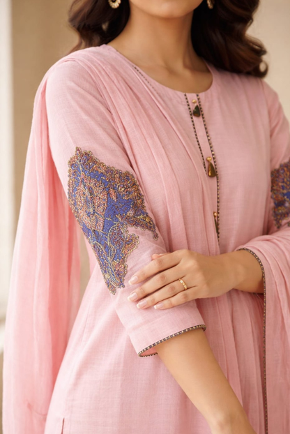 Blush Pink embroided Women- 3 piece dress