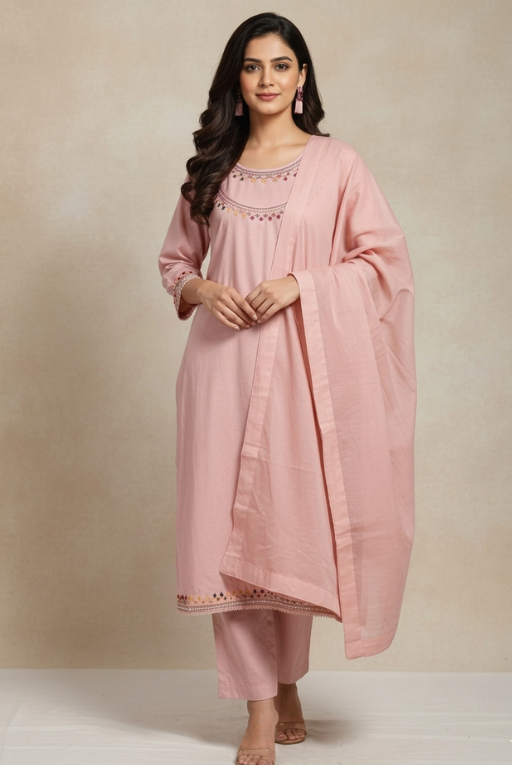 Pink Embroidered Women -3 piece dress