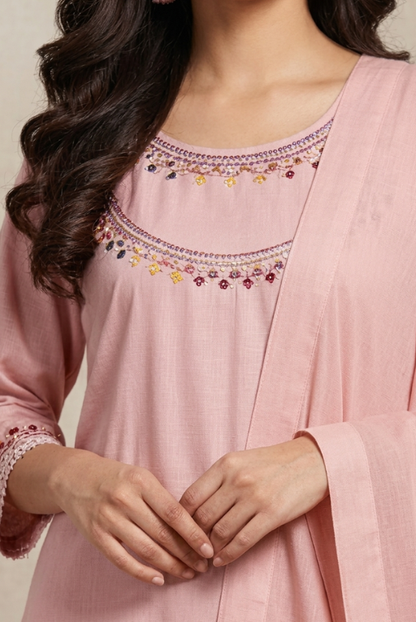 Pink Embroidered Women -3 piece dress