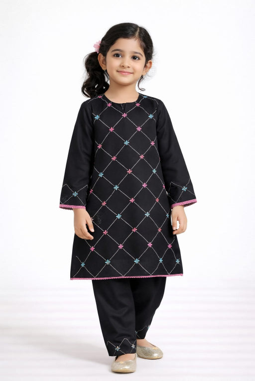 Black Check Girls Kurta Set – Comfortable Daily Wear