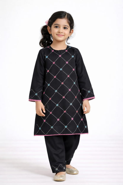 Black Check Girls Kurta Set – Comfortable Daily Wear