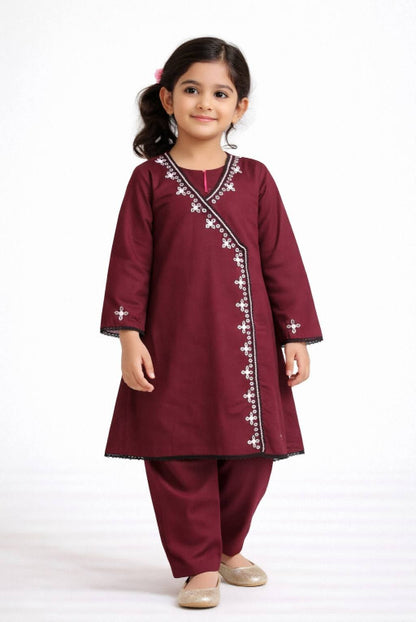 Maroon Embroidered Kids Kurta Set – Stylish Girls Outfit