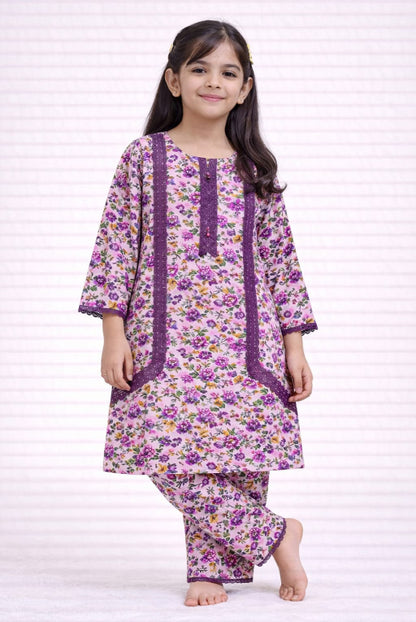 Purple Small Flower Kids Kurta Set – Floral Printed