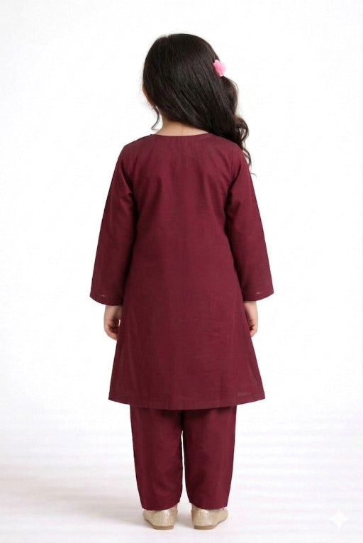 Maroon Embroidered Kids Kurta Set – Stylish Girls Outfit