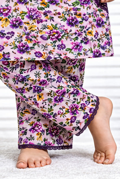 Purple Small Flower Kids Kurta Set – Floral Printed
