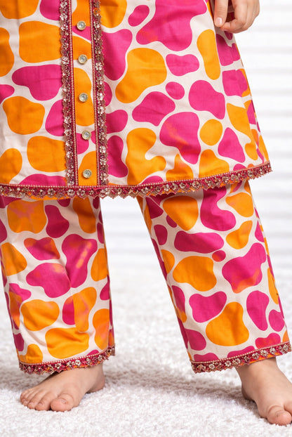 Pink Kids Kurta Set - Stylish Printed Girls Outfit