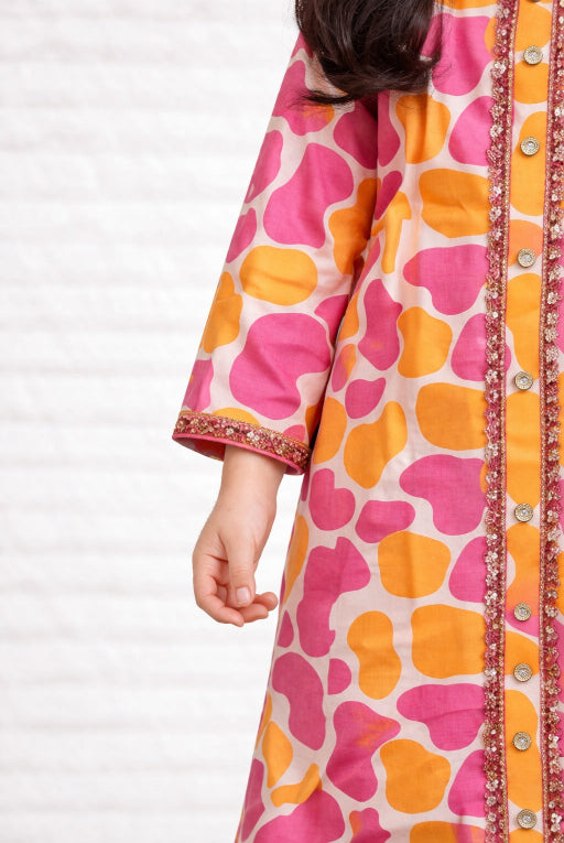Pink Kids Kurta Set - Stylish Printed Girls Outfit