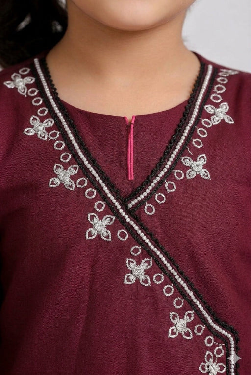 Maroon Embroidered Kids Kurta Set – Stylish Girls Outfit