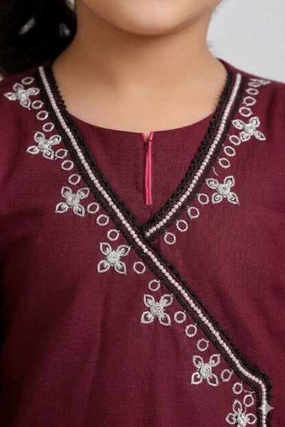 Maroon Embroidered Kids Kurta Set – Stylish Girls Outfit