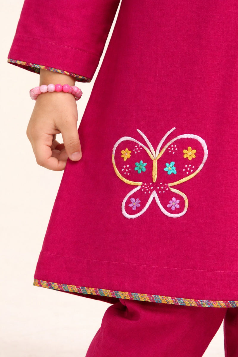 Shocking Pink Girls Kurta Set | Lightweight Everyday Wear