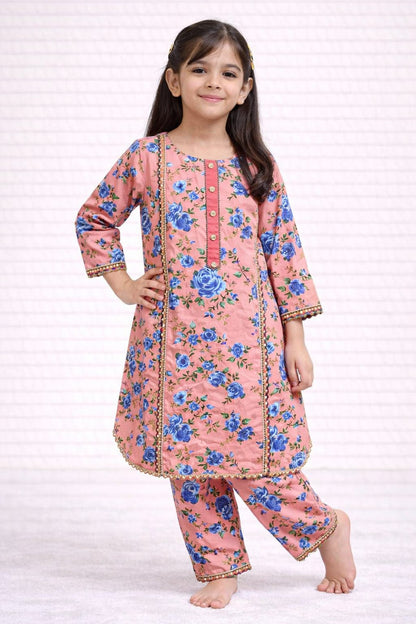 Orange Green Lace Kids Kurta Set – Soft Breathable