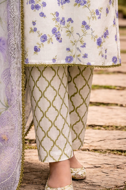 Off White Lavender Floral Lawn - 3 Piece dress