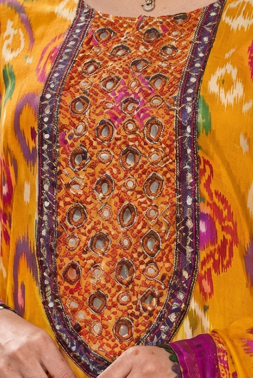 Mustard Embroidered Lawn -  3 Piece dress for women