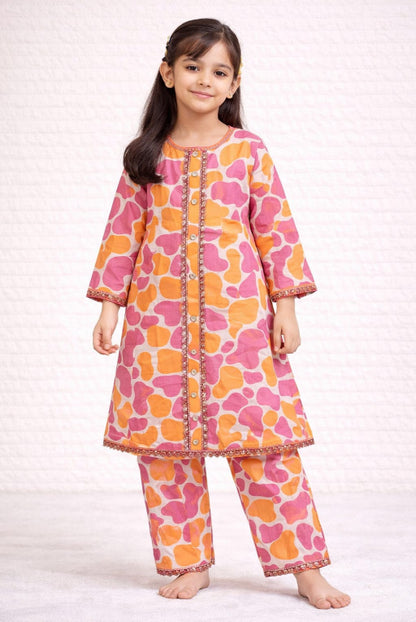 Pink Kids Kurta Set - Stylish Printed Girls Outfit