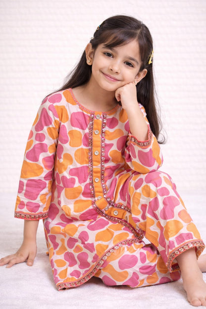 Pink Kids Kurta Set - Stylish Printed Girls Outfit