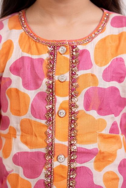 Pink Kids Kurta Set - Stylish Printed Girls Outfit