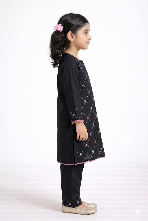 Black Check Girls Kurta Set – Comfortable Daily Wear