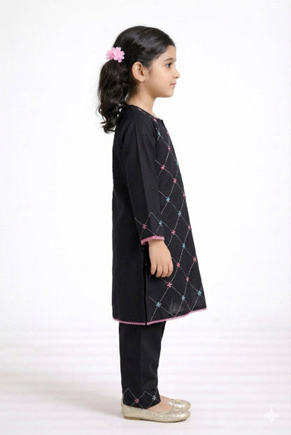Black Check Girls Kurta Set – Comfortable Daily Wear