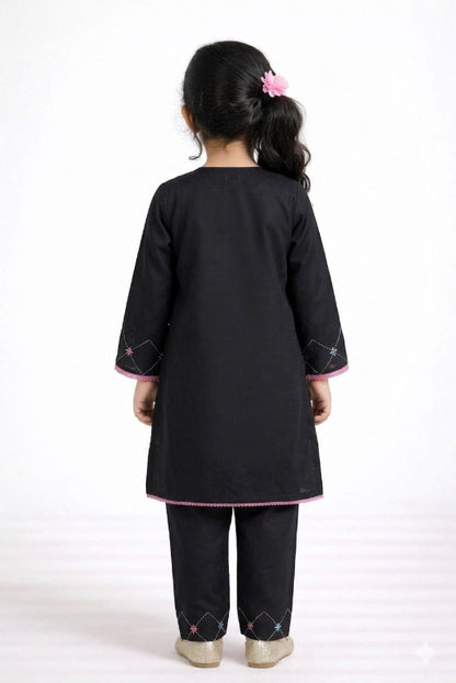 Black Check Girls Kurta Set – Comfortable Daily Wear