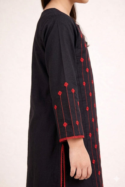 Black Red Girls Kurta Set – Elegant Stripe Design