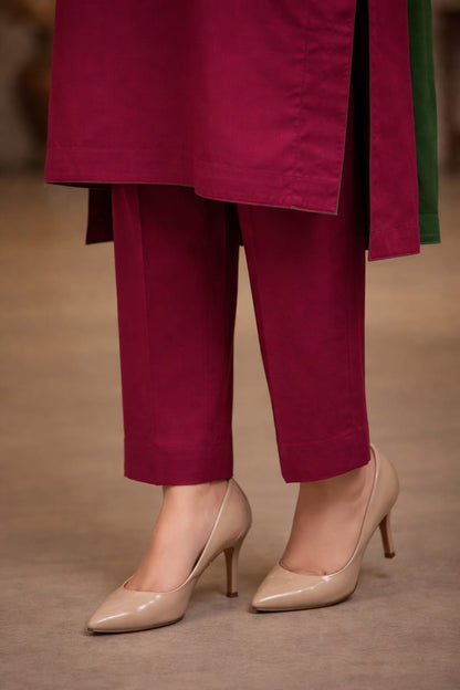 Maroon Embroidered Women- 3 piece dress