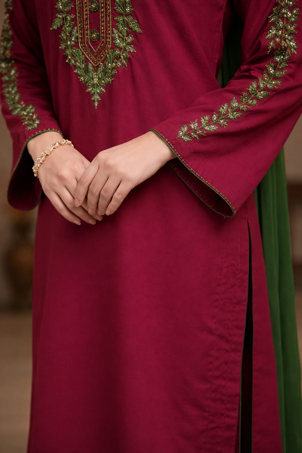 Maroon Embroidered Women- 3 piece dress
