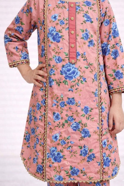 Orange Green Lace Kids Kurta Set – Soft Breathable