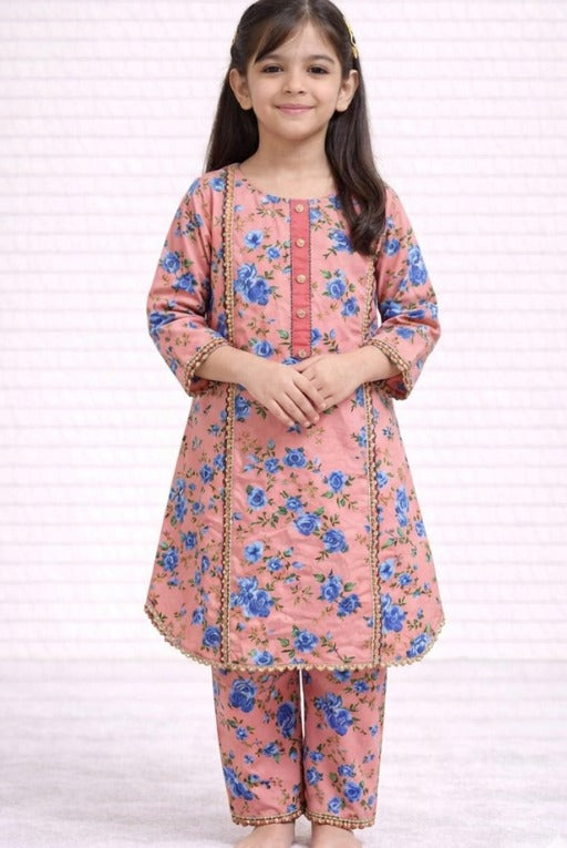 Orange Green Lace Kids Kurta Set – Soft Breathable