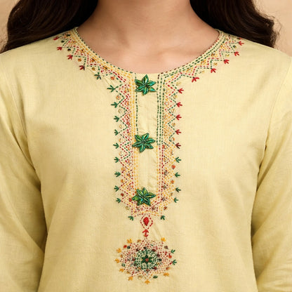 Yellow Embroidery Kurta Set – Lightweight Kids Outfit