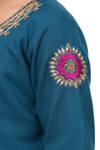 Blue Gotti Girls Kurta Set | Traditional Gotta Work Design