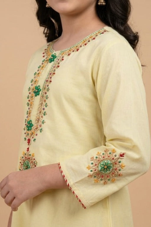 Yellow Embroidery Kurta Set – Lightweight Kids Outfit