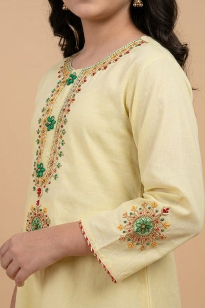 Yellow Embroidery Kurta Set – Lightweight Kids Outfit