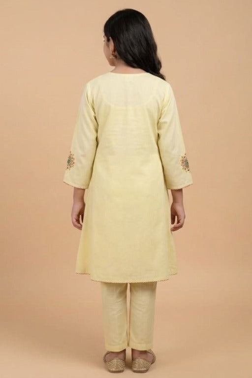 Yellow Embroidery Kurta Set – Lightweight Kids Outfit