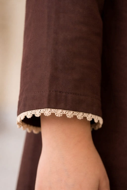 Brown Girls Gotti Kurta Set – Stylish Embroidered Outfit