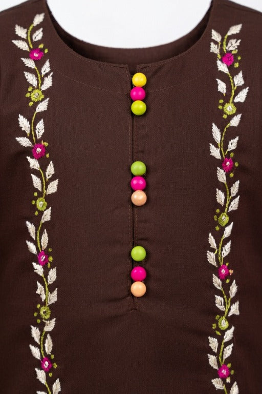 Brown Girls Gotti Kurta Set – Stylish Embroidered Outfit